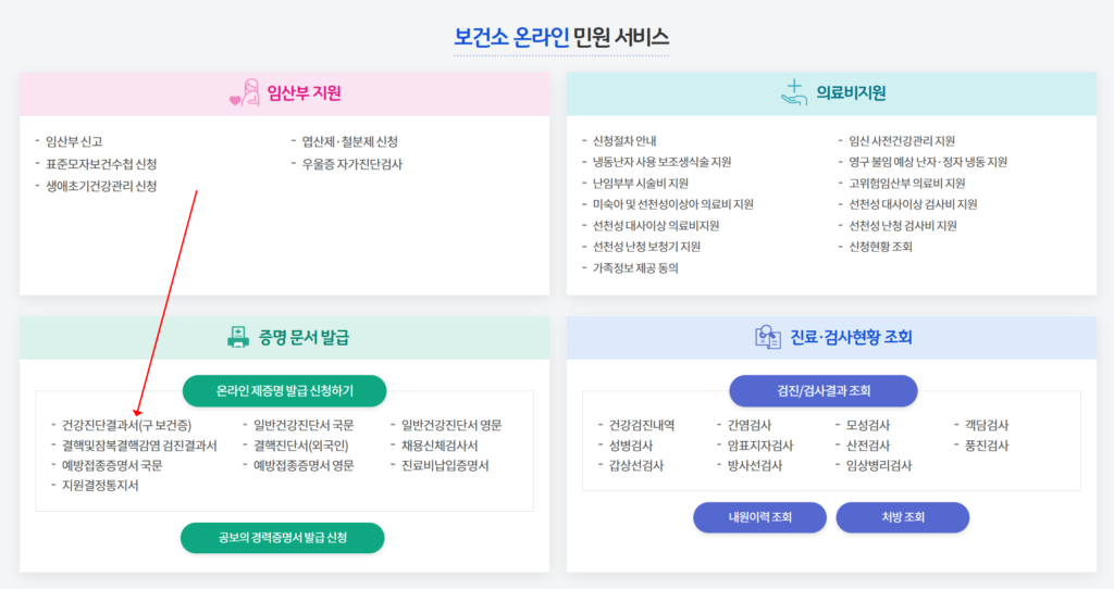 보건소 보건증 발급 방법(공공보건포털)