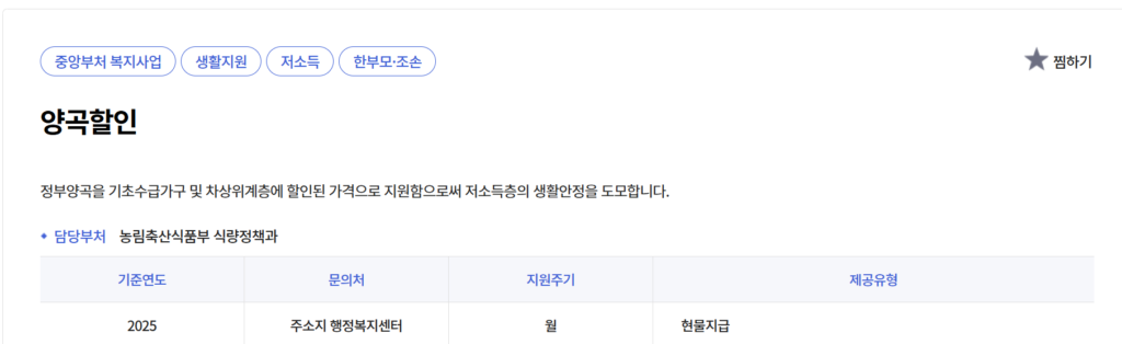 차상위계층 혜택(양곡할인)