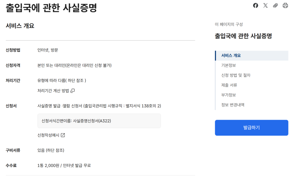 출입국사실증명서 발급 방법