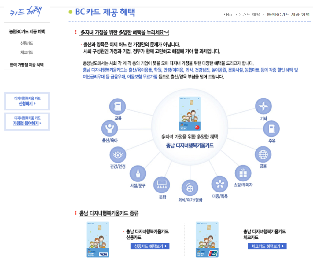 충남 다자녀카드 혜택