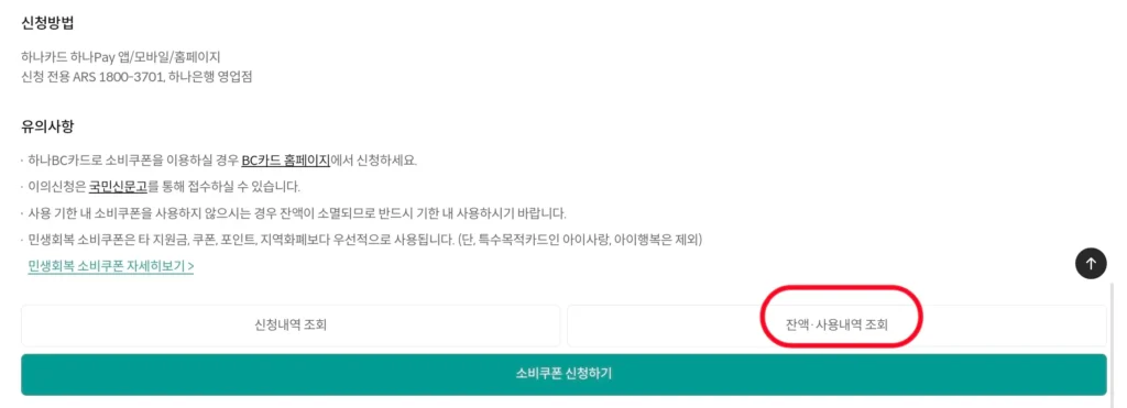 하나은행 민생지원금 잔액조회 및 신청, 사용 방법(확인 방법) 3 하나카드 민생지원금 잔액확인