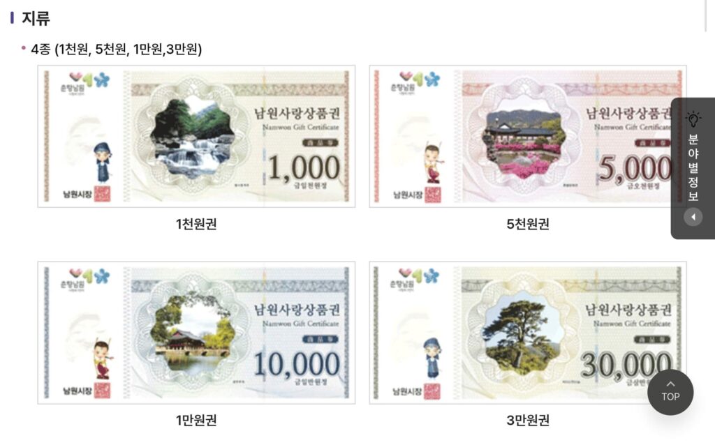 남원사랑상품권 가맹점